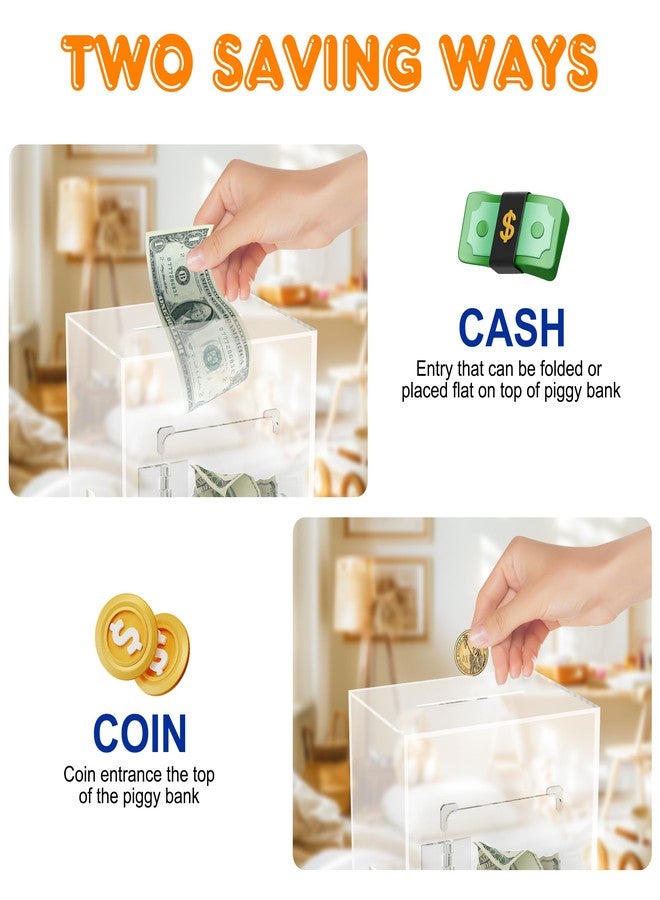 PACOLO Acrylic Piggy Bank, Clear Money Saving Box with Key, Adults & Kids Savings Jar - Image 4